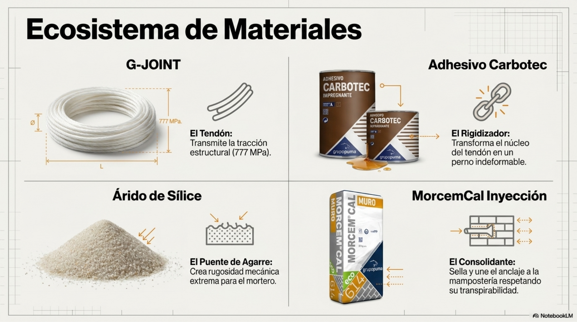 Ecosistema de materiales para reforzar y consolidar muros de mampostería